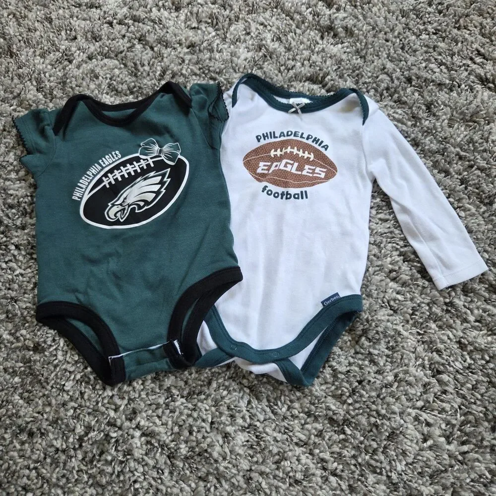 NFL Team Apparel Philadelphia Eagles 2pc Cotton Bodysuits  3-6M Green White